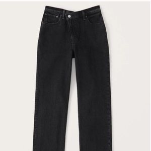 Abercrombie Criss Cross Waistband Ultra High Rise 90’s Straight Jeans Black